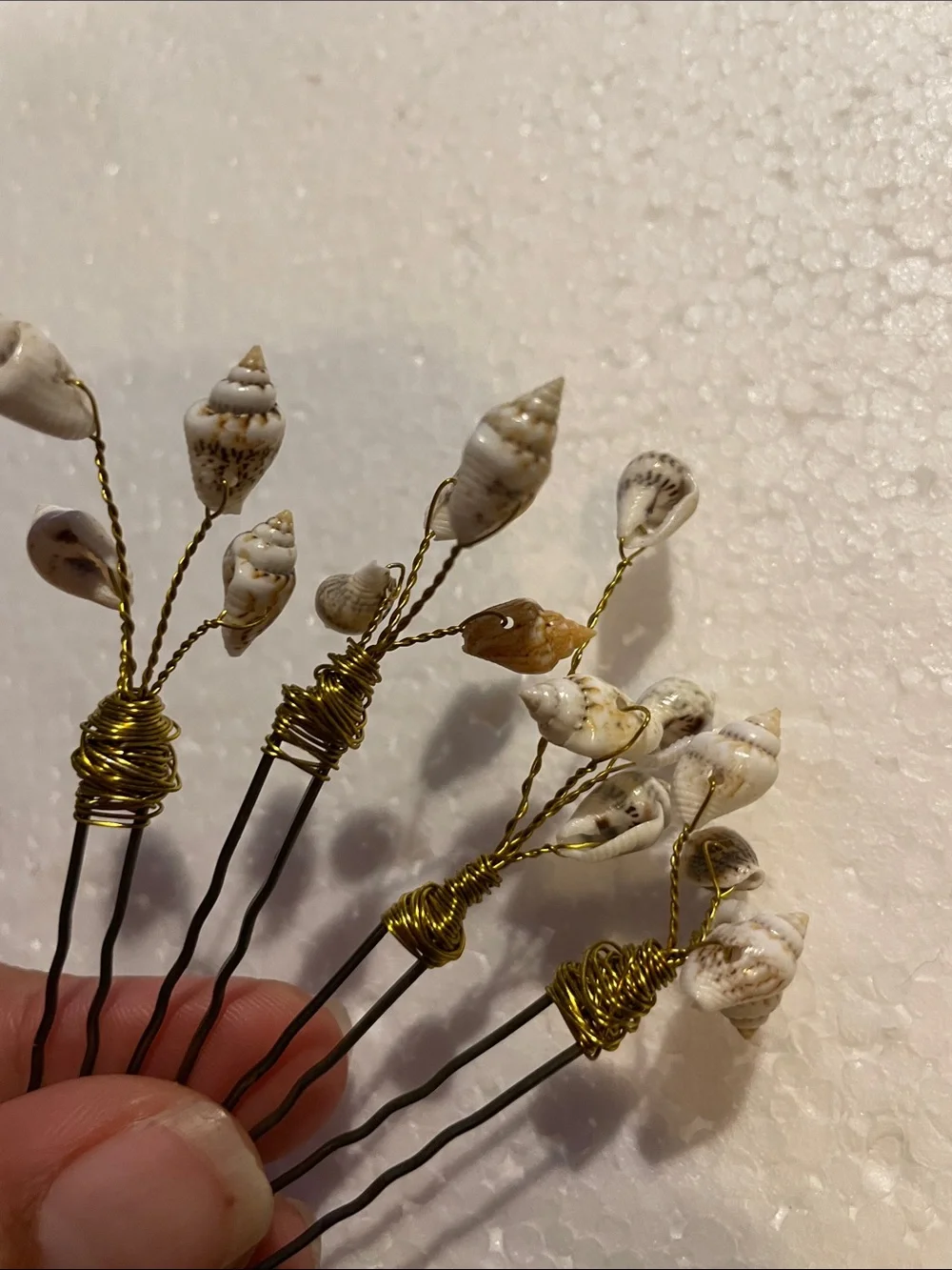 Gold-Tone Shell Hair Pins with White Natural Shell Accents